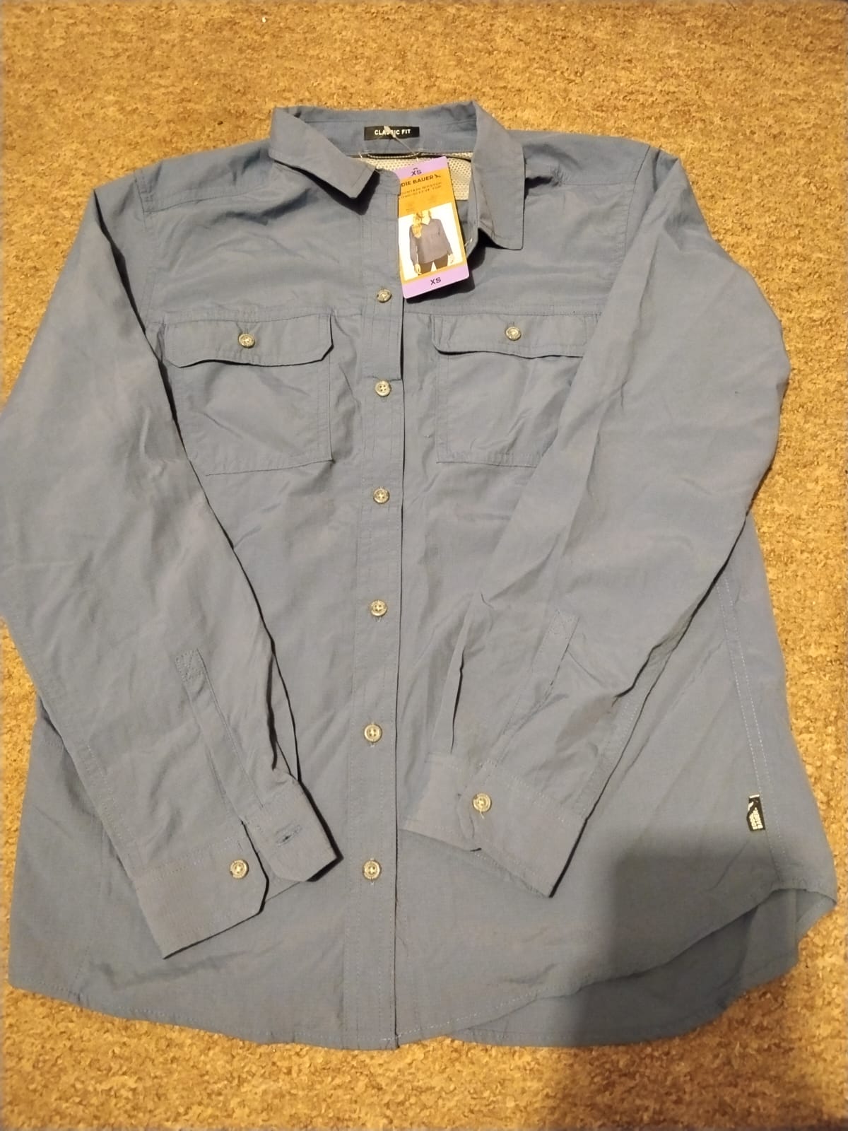 Camiseta Manga Larga Eddie Bauer Mountain Ripstop – Azul Classic Fit Talla xs