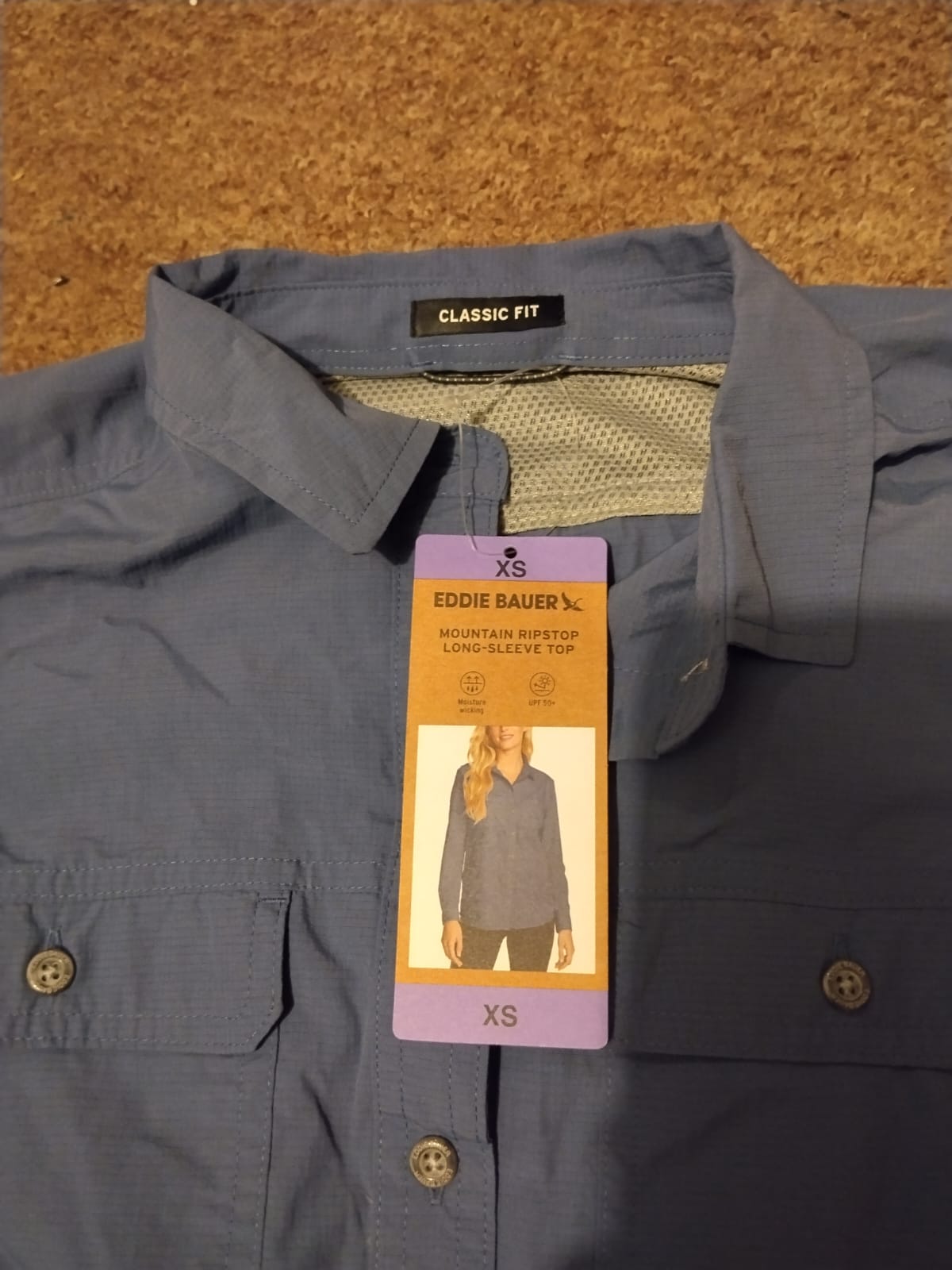 Camiseta Manga Larga Eddie Bauer Mountain Ripstop – Azul Classic Fit Talla xs