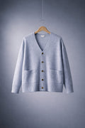 Cardigan Ella Moss – Celeste con Botones y Bolsillos Talla XXL