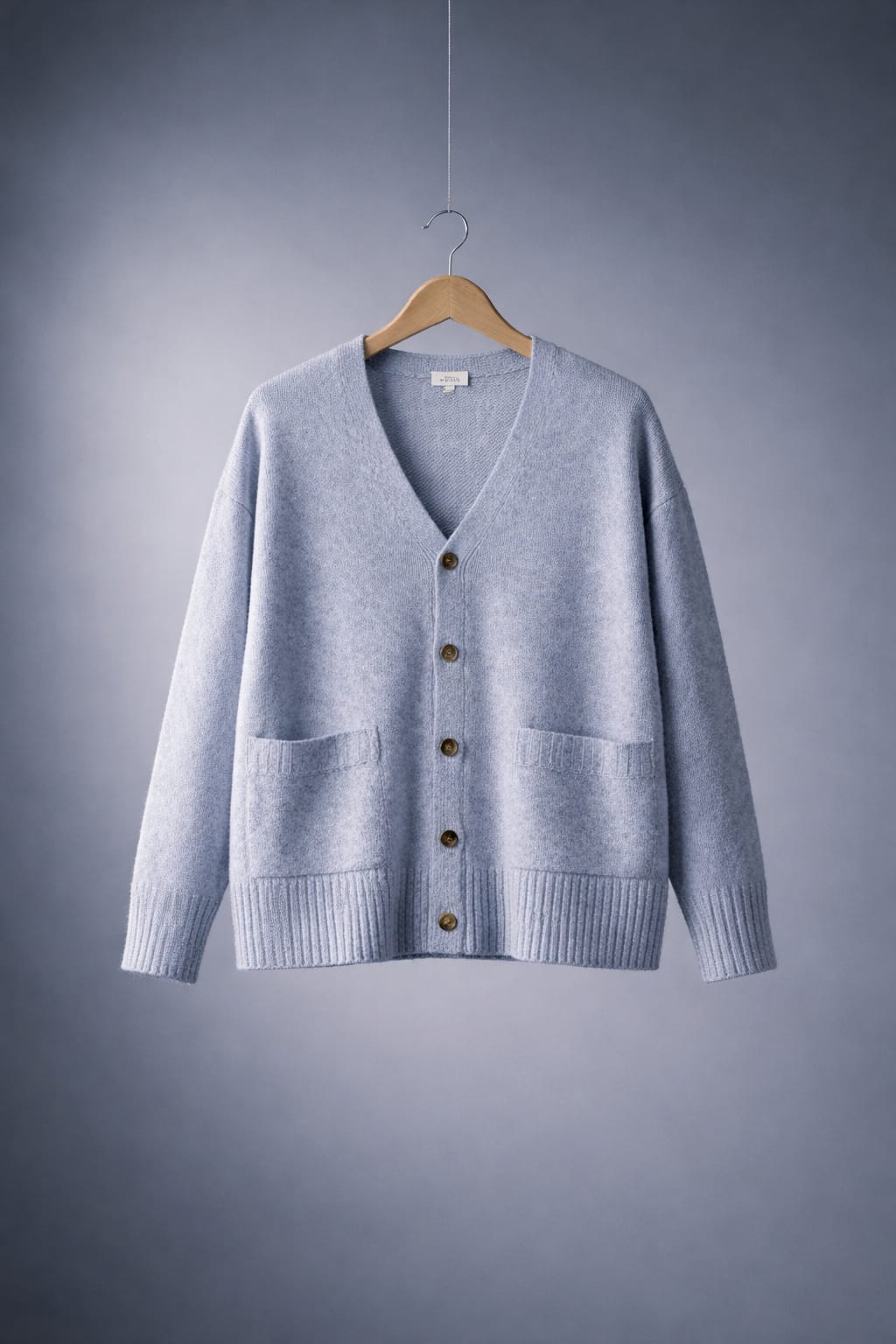 Cardigan Ella Moss – Celeste con Botones y Bolsillos Talla XXL