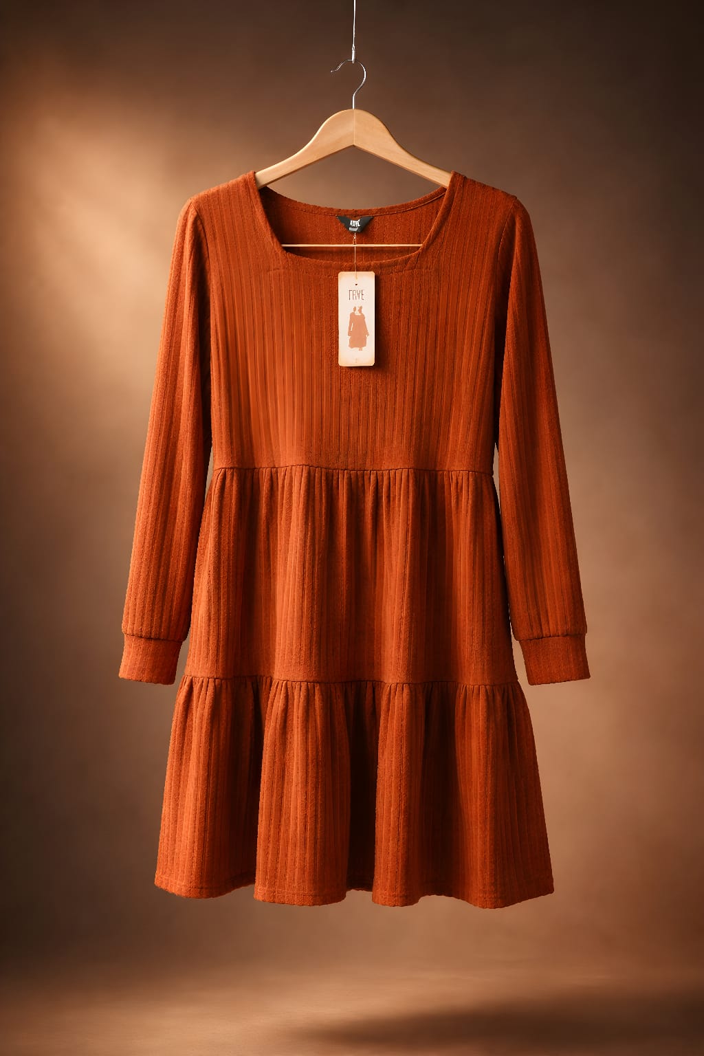 Vestido Lanilla Canalada Frye – Naranja Manga Larga Escote Cuadrado Talla S