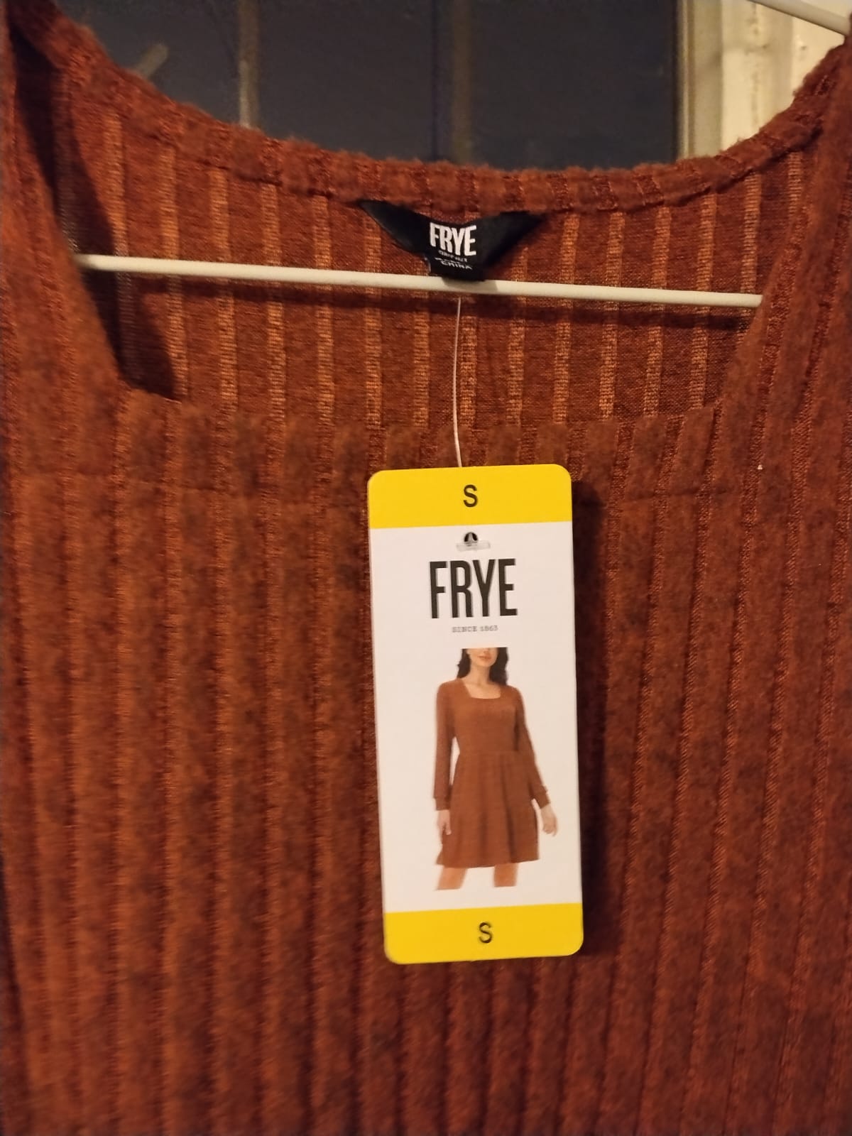 Vestido Lanilla Canalada Frye – Naranja Manga Larga Escote Cuadrado Talla S