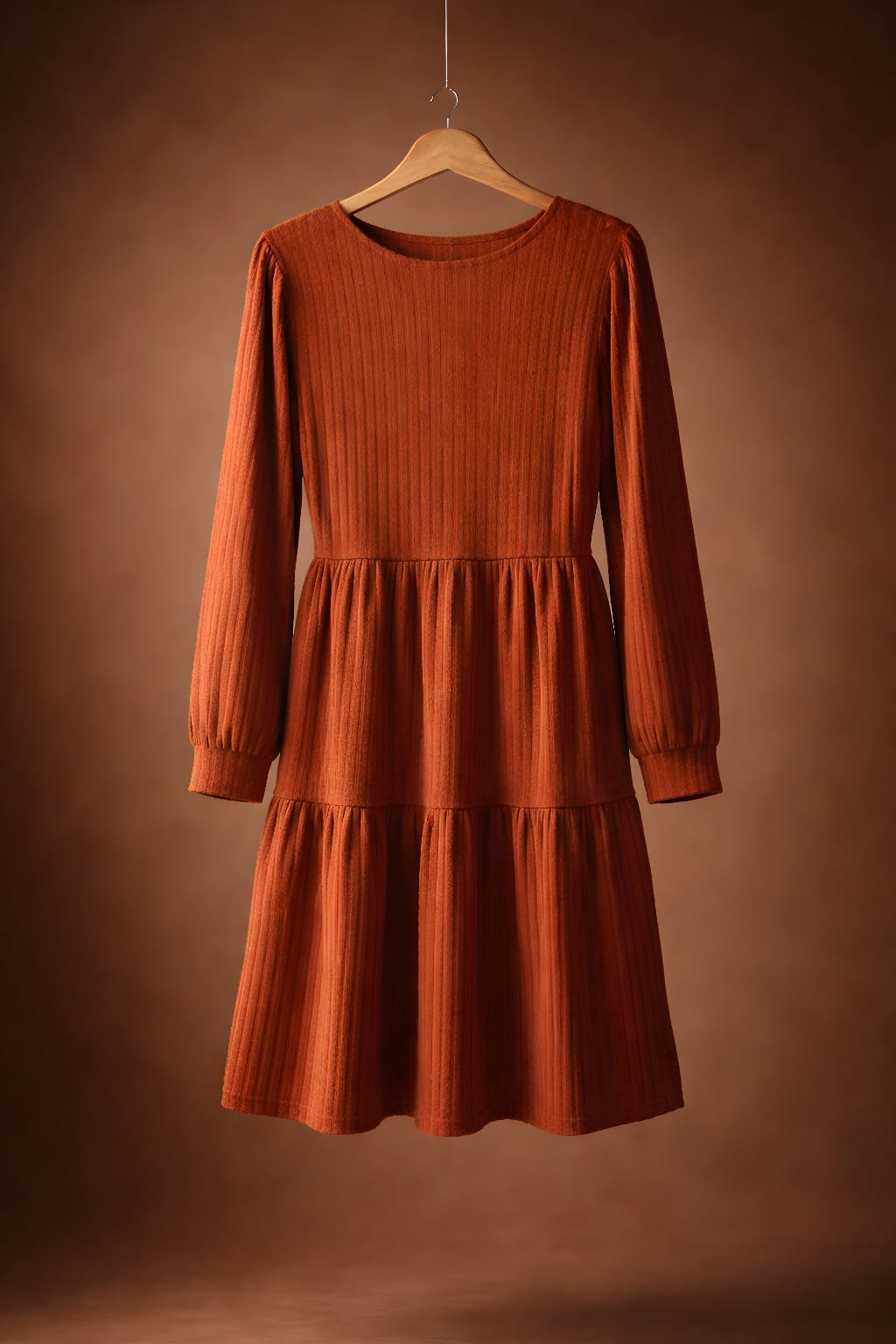 Vestido Lanilla Canalada Frye – Naranja Manga Larga Escote Cuadrado Talla S